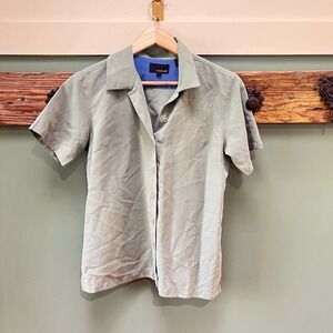 oobe Womens Sage Green Rayon Blend Short Sleeve Camp Collar Button Up Shirt S